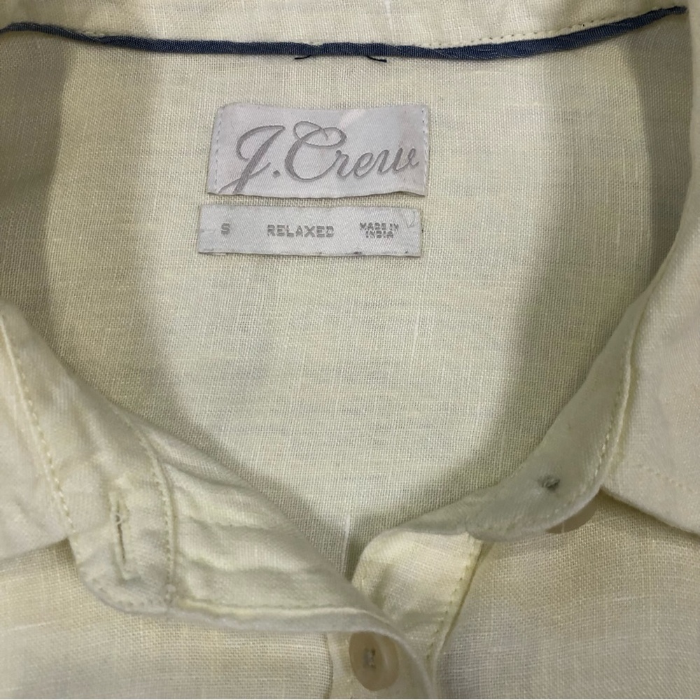 J. Crew 100% Irish Linen Light Yellow Relaxed Button-Up Short Sleeve Shirt Sz S - Picture 8 of 10